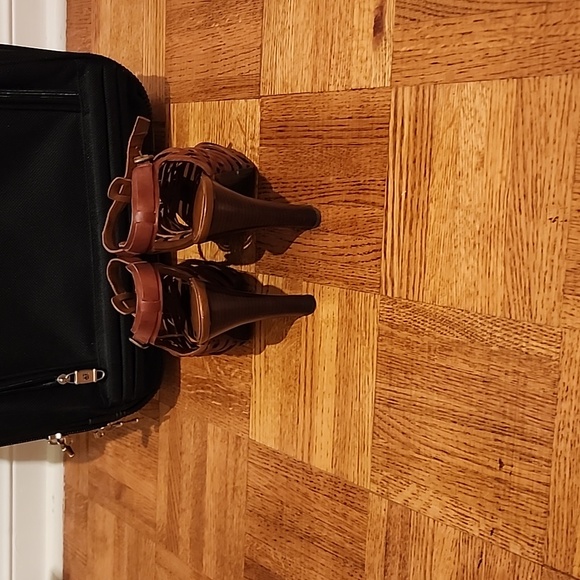 Ralph Lauren leather platform sandals, sz. 7& 1/2 B, deep tan colour. - Picture 3 of 7